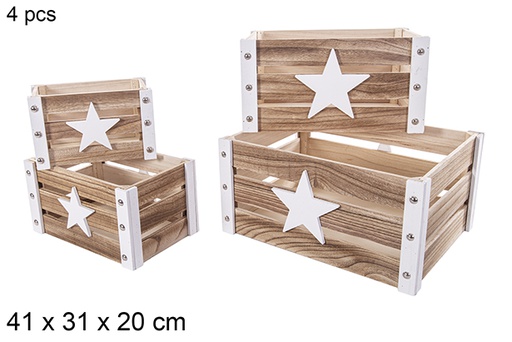 [115052] Pack 4 caisses en bois de Noël blanches 40x30x20 cm