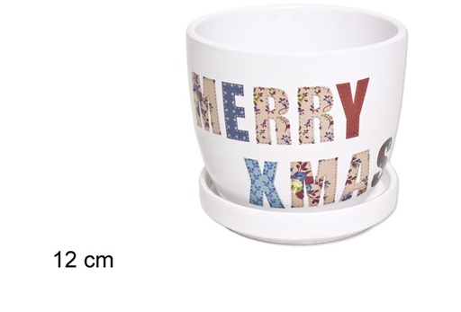 [047828] White ceramic planter Merry Xmas 12 cm