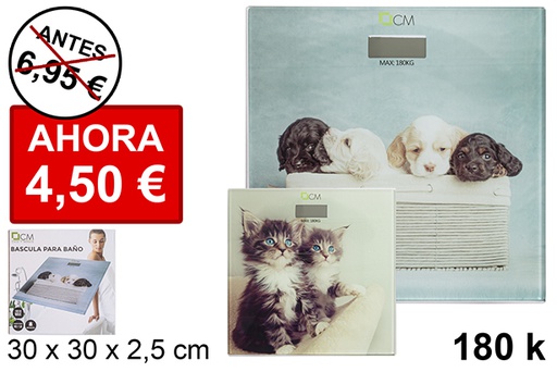 [112437] Bascula baño cuadrada decorada perro gato surtido máximo 180 kg