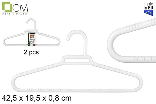 [112130] Pack 2 perchas de plástico extra fuertes blancas