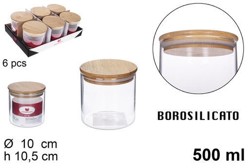 [115132] Bottiglia in borosilicato con coperchio in bambù 500 ml