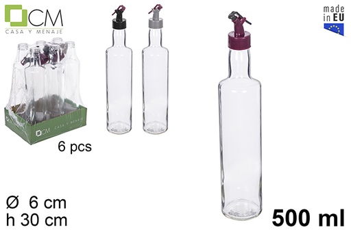 [115149] Distributeur huile/vinaigre verre rond dórica bouchon anti-goutte 500 ml