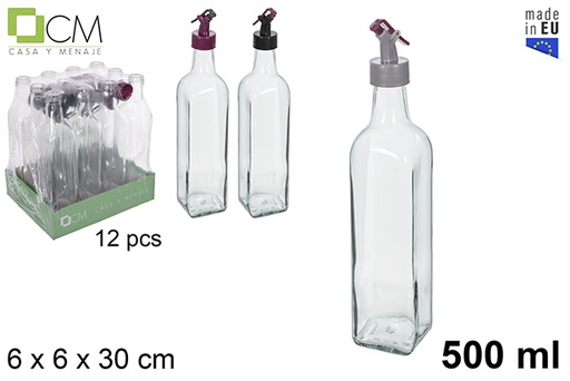 [115150] Aceitera cristal cuadrada tapón antigoteo colores 500 ml