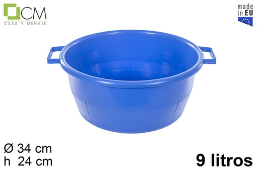 [115159] Bassine ronde en plastique bleu avec poignee 9 l.