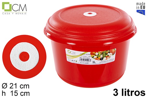 [115173] Red round lunch box lid dater 3 l.