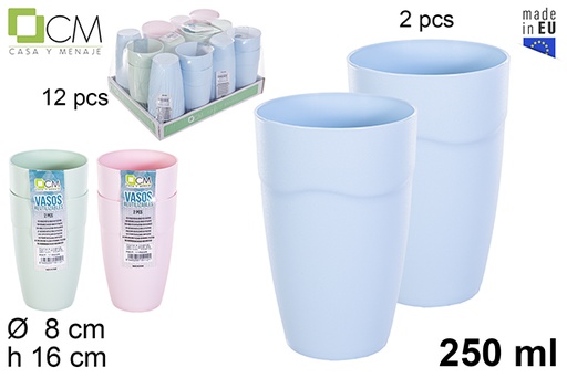 [115229] Pack 2 bicchieri in plastica riutilizzabile colori pastello 250 ml
