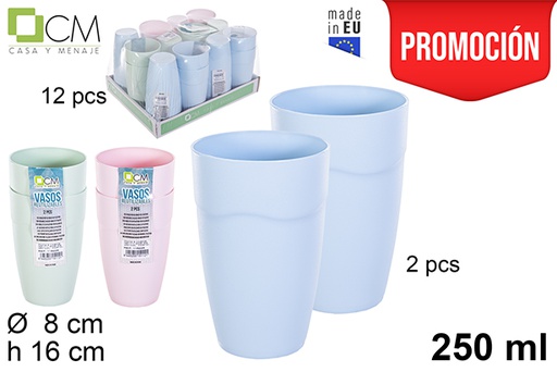 [115229] Pack 2 vasos plástico reutilizable colores pastel 250 ml