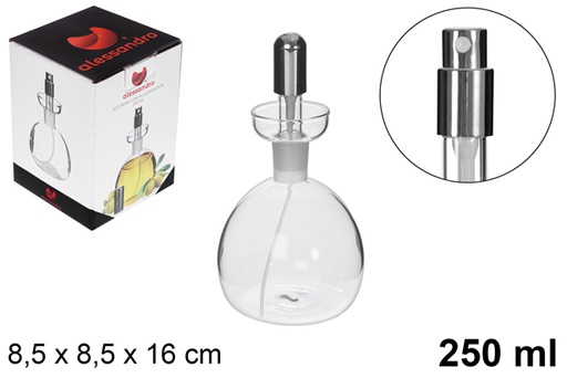 [115257] Aceitera cristal redonda con tapón pulverizador 250 ml  