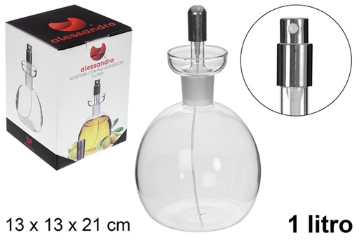 [115260] Aceitera cristal redonda con tapón pulverizador 1 litro  