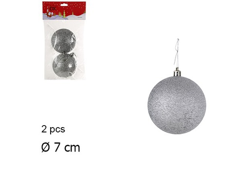[047901] Pack 2 palline di Natale glitter argento 7 cm