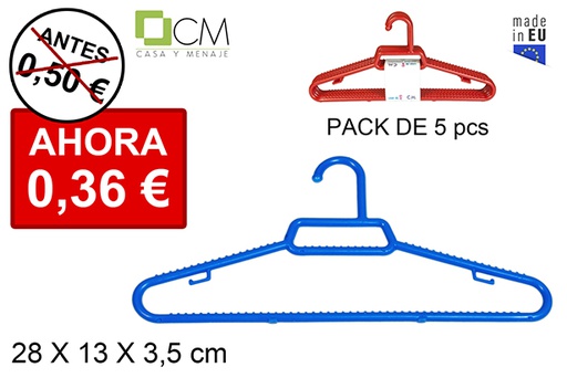 [102921] Pack 5 perchas plástico infantil colores surtidos