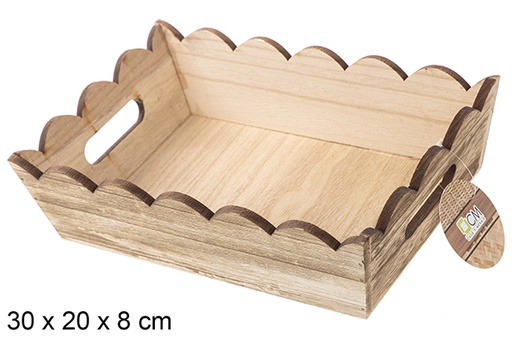 [115336] Caja madera ondulada rectangular vintage 30x20 cm