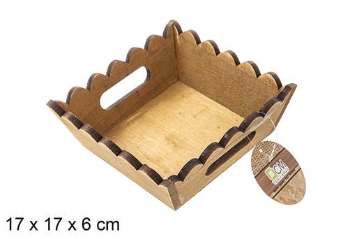 [115352] Square mahogany corrugated wooden box 17 cm