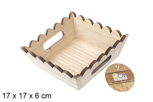 [115353] Natural square wavy wooden box 17 cm