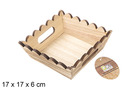 [115354] Caja madera ondulada cuadrada vintage 17 cm