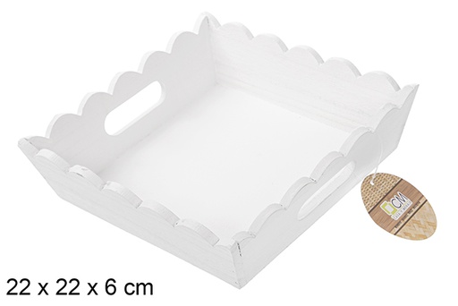 [115355] Caja madera ondulada cuadrada blanca 22 cm