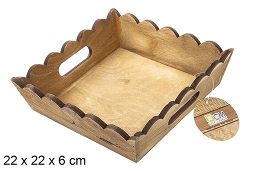 [115356] Square mahogany corrugated wooden box 22 cm