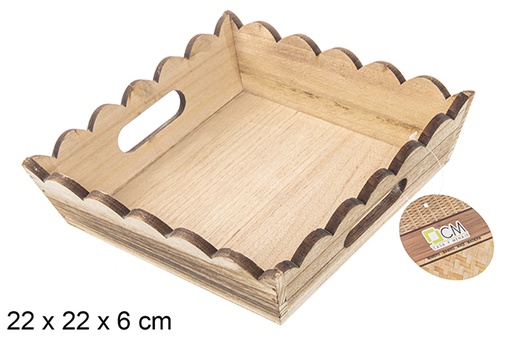 [115358] Caja madera ondulada cuadrada vintage 22 cm