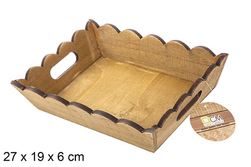 [115360] Scatola rettangolare in legno ondulato di mogano 27x19 cm