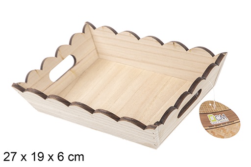 [115361] Caja madera ondulada rectangular natural 27x19 cm