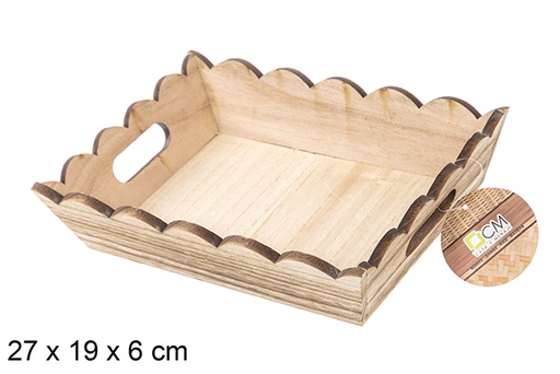 [115362] Caja madera ondulada rectangular vintage 27x19 cm