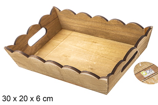 [115364] Coffret rectangulaire en bois ondulé en acajou 30x20 cm