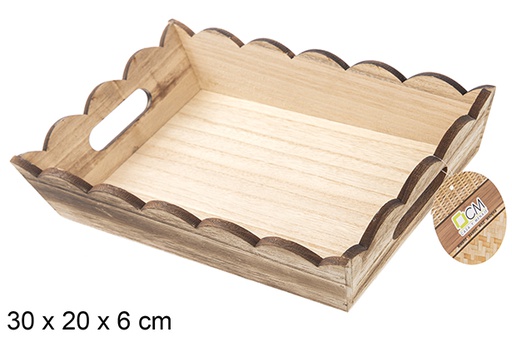 [115366] Caja madera ondulada rectangular vintage 30x20 cm