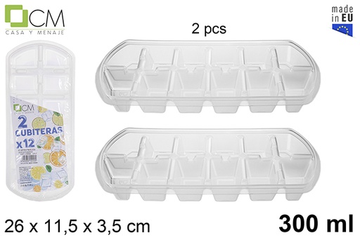 [115394] Pack 2 vaschette per cubetti di ghiaccio traslucidi 300 ml