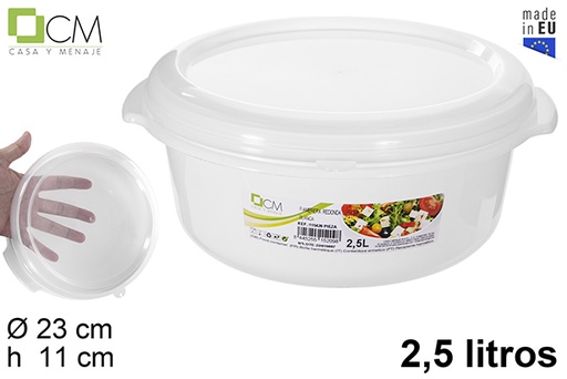 [115426] Boîte à lunch ronde blanche avec couvercle transparent 2,5 l.