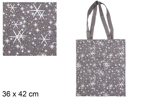 [115535] Saco de Natal em tecido azul marinho/dourado decorado com estrela 36x42 cm