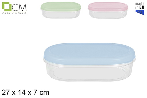 [115544] Boîte à lunch ovale avec couvercle couleurs pastel 27x14 cm