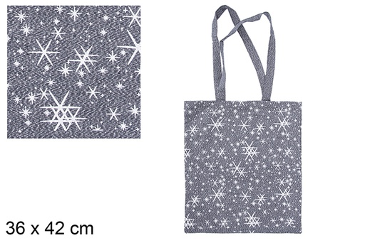 [115584] Saco de tecido natalino náutico/prateado decorado com estrela 36x42 cm