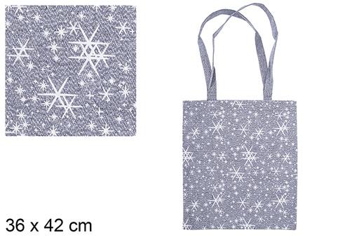 [115585] Saco de tecido natalino náutico/prateado decorado com estrela 36x42 cm