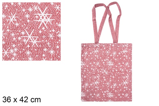 [115586] Bolsa tela Navidad rojo/plata decorada estrella 36x42 cm