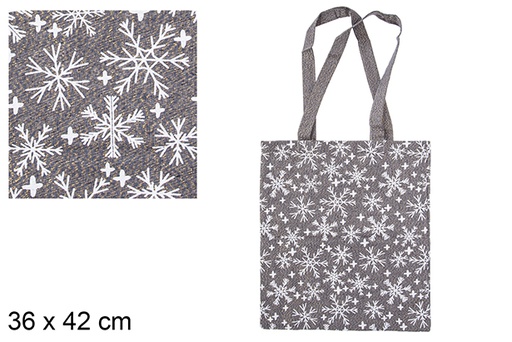 [115591] Navy/gold Christmas bag decorated snowflakes 36x42 cm