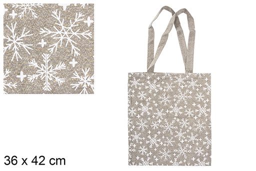 [115594] Green/gold Christmas bag decorated snowflakes 36x42 cm