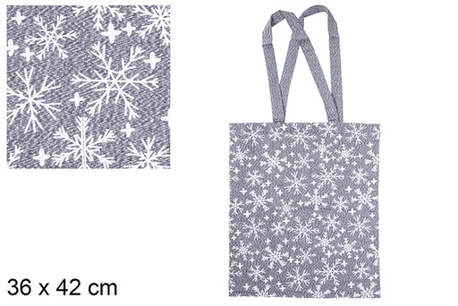 [115605] Navy/silver Christmas bag decorated with snowflakes 36x42 cm