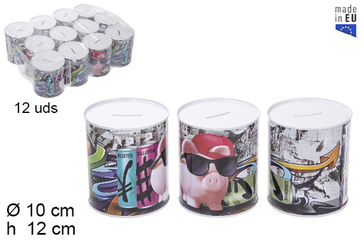 [115621] Graffiti metal piggy bank 10x12 cm