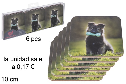 [115673] Pack 6 squared coaster decorated animals 10 cm