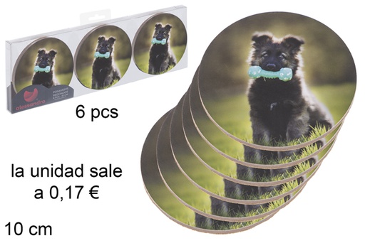 [115677] Pack 6 posavasos redondos decorado mascotas 10 cm