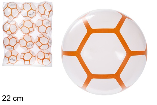 [115785] Bola inchada decorada hexágono laranja 22 cm