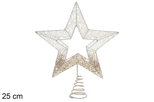 [115812] Árvore de Natal estrela pontiaguda champanhe e glitter branco 25 cm