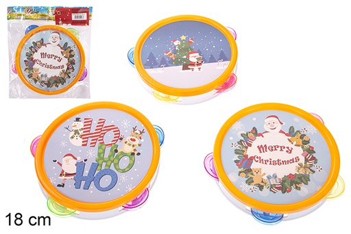 [115863] Pandereta Navidad plástico decorada Papa Noel 18 cm