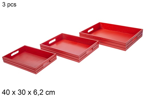 [115867] Pack 3 plateaux en bois de Noël rouges 40x30 cm