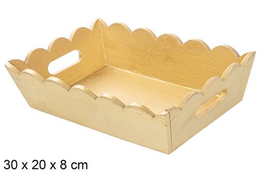 [115869] Golden corrugated wooden Christmas tray 30x20 cm