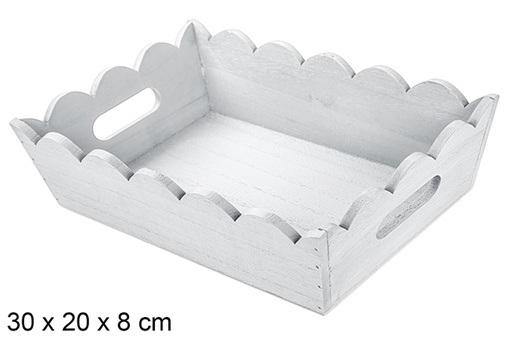 [115870] Silver corrugated wooden Christmas tray 30x20 cm