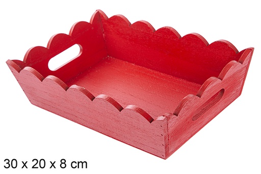 [115871] Red corrugated wooden Christmas tray 30x20 cm