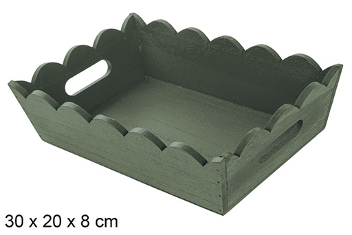 [115872] green corrugated wooden christmas tray 30X20X8cm