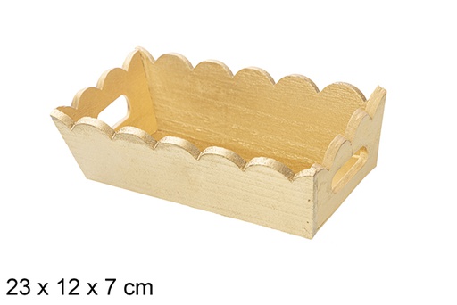 [115873] Golden corrugated wooden Christmas tray 23x12 cm