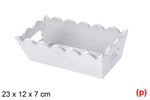 [115874] Silver corrugated wooden Christmas tray 23x12 cm